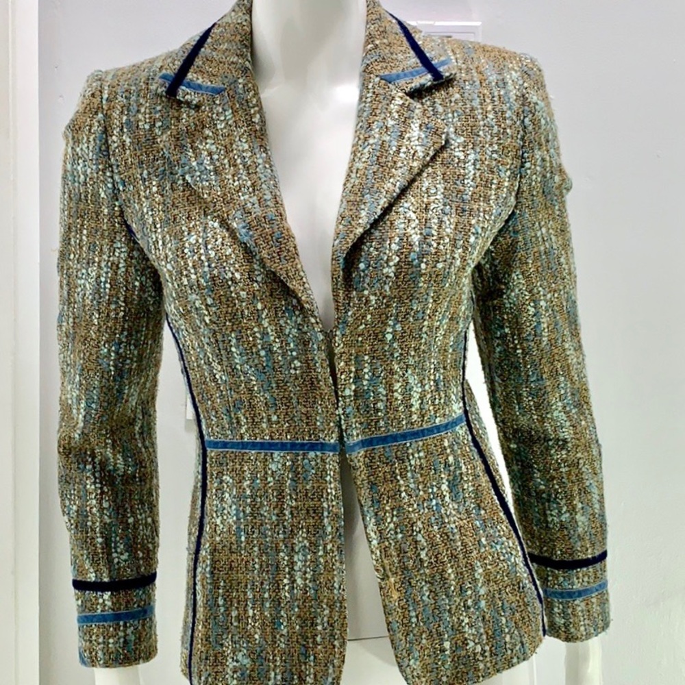 Allen Schwartz Blue and Brown tweed jacket
